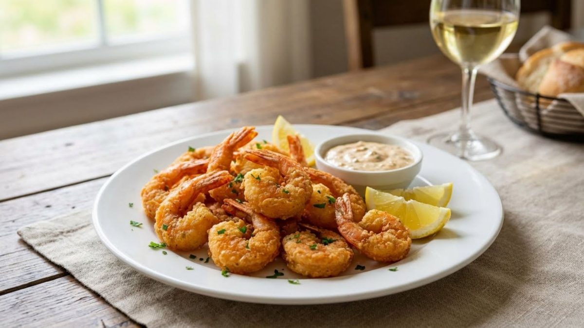 shrimp-dinner-shutterstock | Alabama Beach Vacation Rentals shrimp dinner, fired with a lemon wedge and sauce